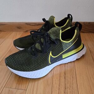 Nike Men's React Infinity Run Flyknit Black Sonic Yellow Shoes Sz 12